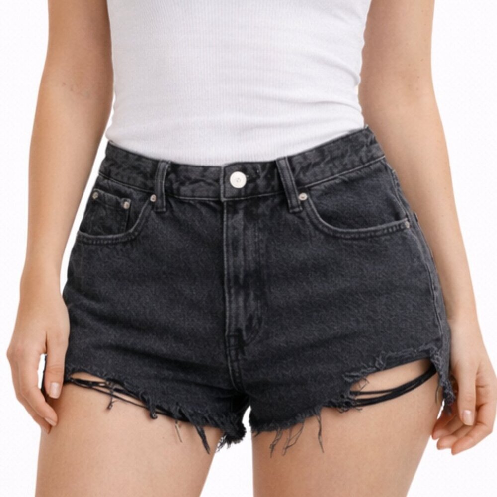 PacSun High Rise Festival Black Denim Cutoff Shorts Raw Hem Size 29